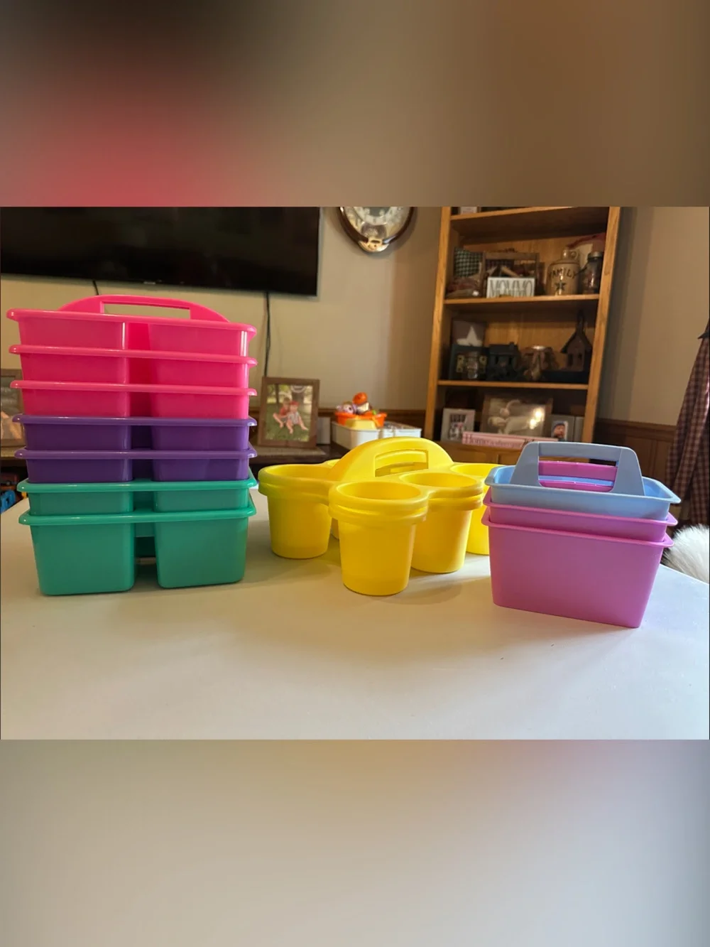 Stackable Multi-Color Plastic Storage Caddies - Set of 3. Set comes with 12